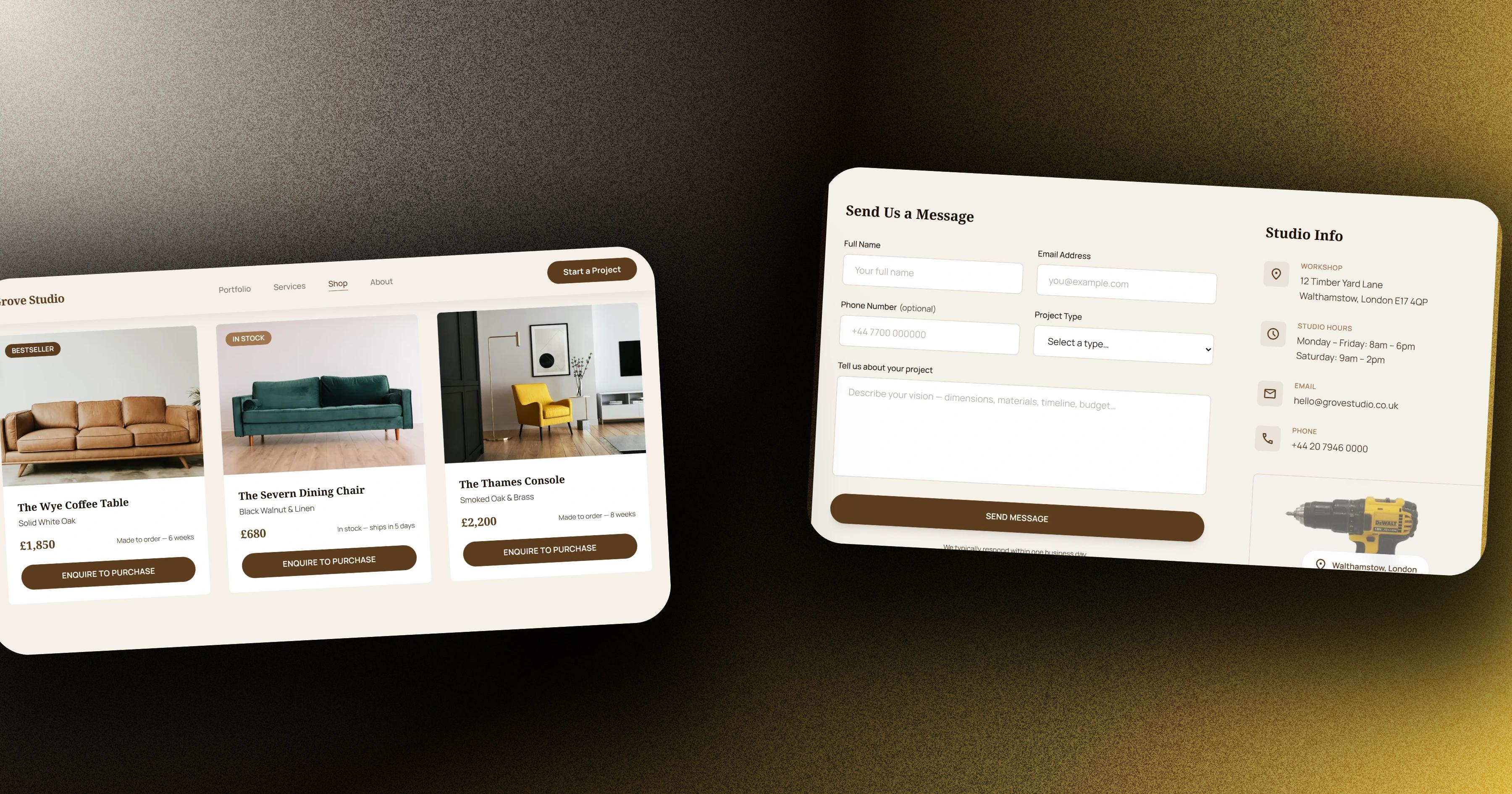 Grove Studio Carpentry Website | Bespoke Woodwork Studio Web Design | bookone.dev — screenshot 1