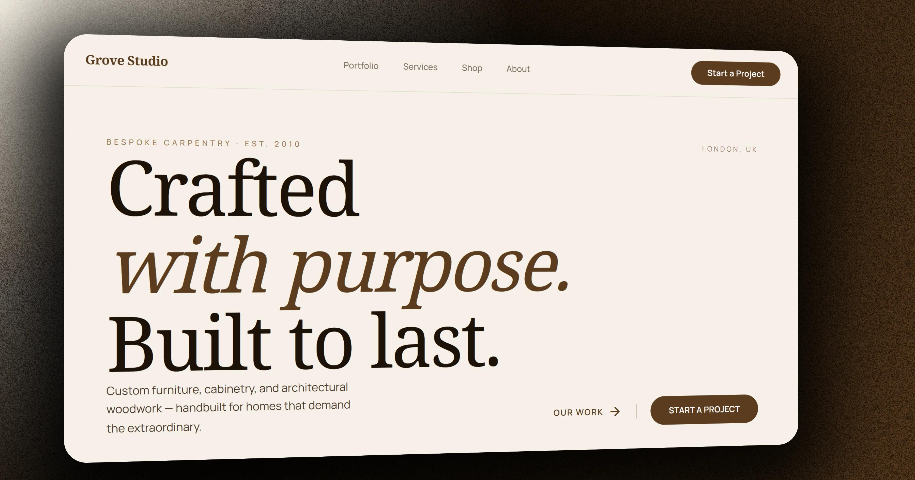 Grove Studio Carpentry Website | Bespoke Woodwork Studio Web Design | bookone.dev — website preview